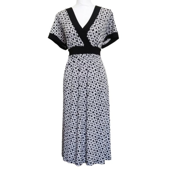 Vol 1 Geometric Print Dress Plus Size 1X Black White Stretch Jersey Knit - Picture 1 of 4